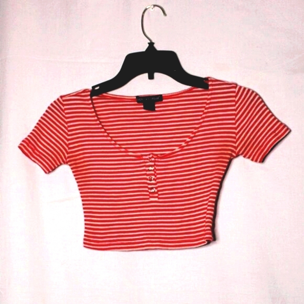 🔥 Y2K American Dream Striped Crop Top -Trendy & Comfy! S, 100 Cotton Jawbreaker